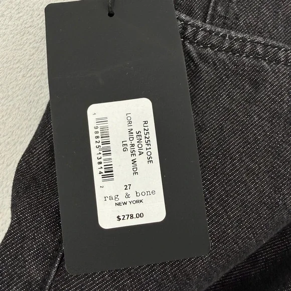 Rag & Bone Lori Mid-Rise Wide Leg Jeans Senoia Black Grey Women's Size 27 NEW - Picture 6 of 16